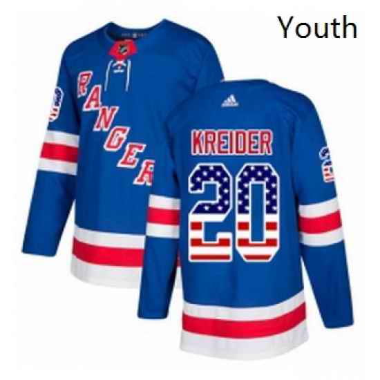 Youth Adidas New York Rangers 20 Chris Kreider Authentic Royal Blue USA Flag Fashion NHL Jersey